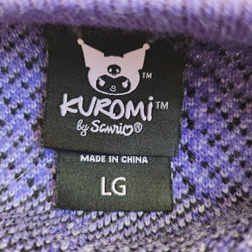 Sanrio Kuromi Womens Knit Plaid Sweater Sz Large Purple Black Bishop Sleeve Top - Picture 5 of 16
